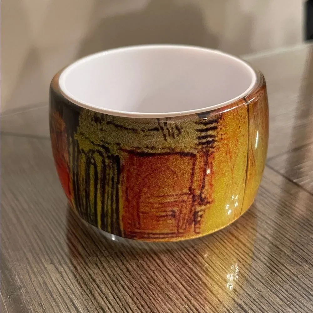 Vintage Colorful Abstract Resin or Acrylic Bangle Bracelet 8 3/8” approx